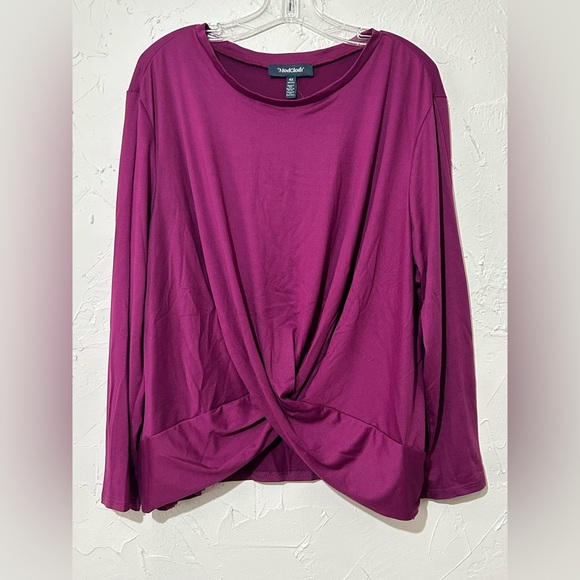 ModCloth Magenta Long Sleeve Twist Front Top – Soft Stretchy Knit Blouse 3X - Picture 2 of 9